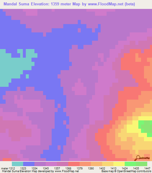 Mandal Suma,Mongolia Elevation Map