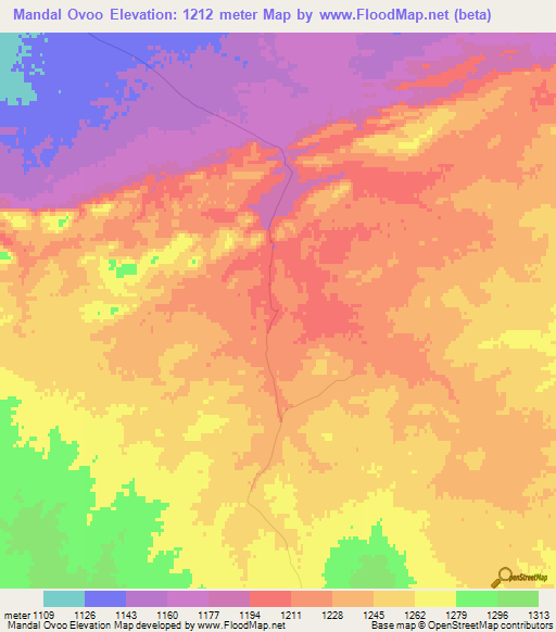 Mandal Ovoo,Mongolia Elevation Map