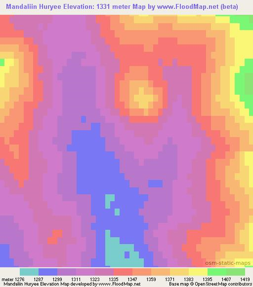 Mandaliin Huryee,Mongolia Elevation Map