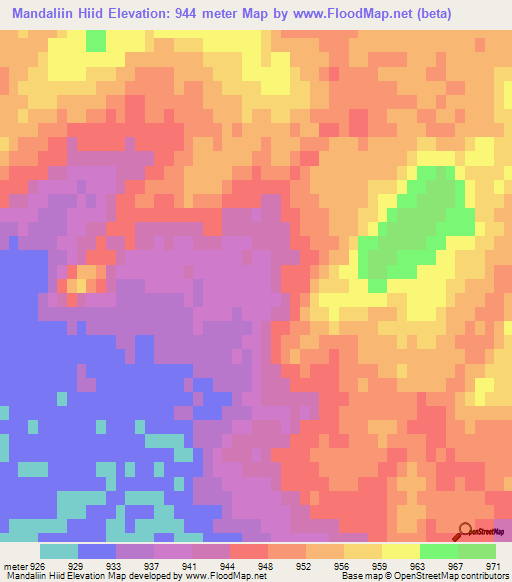 Mandaliin Hiid,Mongolia Elevation Map