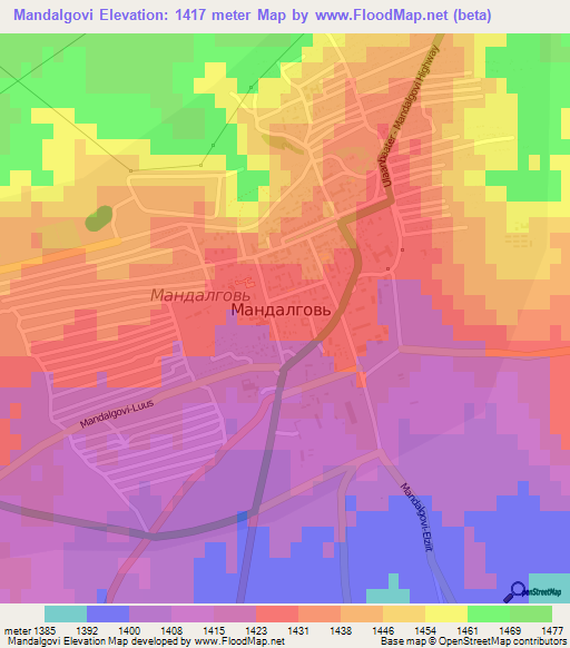 Mandalgovi,Mongolia Elevation Map