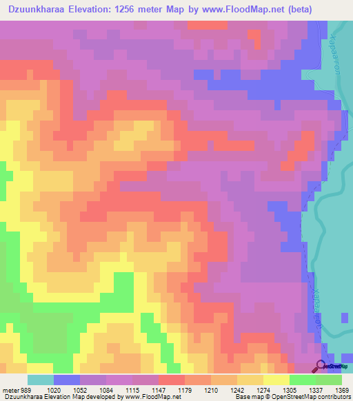 Dzuunkharaa,Mongolia Elevation Map
