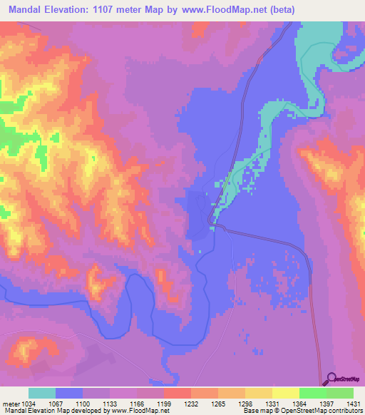 Mandal,Mongolia Elevation Map