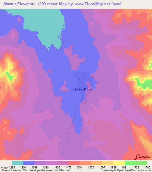 Maanit,Mongolia Elevation Map