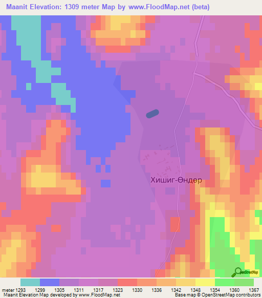 Maanit,Mongolia Elevation Map