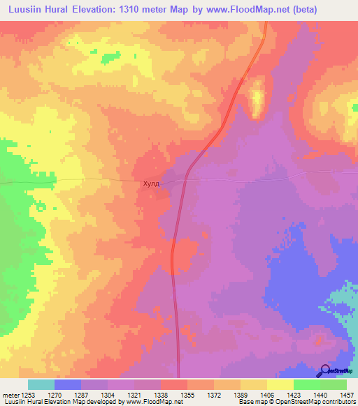 Luusiin Hural,Mongolia Elevation Map