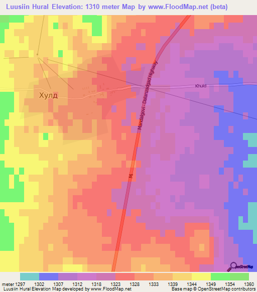 Luusiin Hural,Mongolia Elevation Map