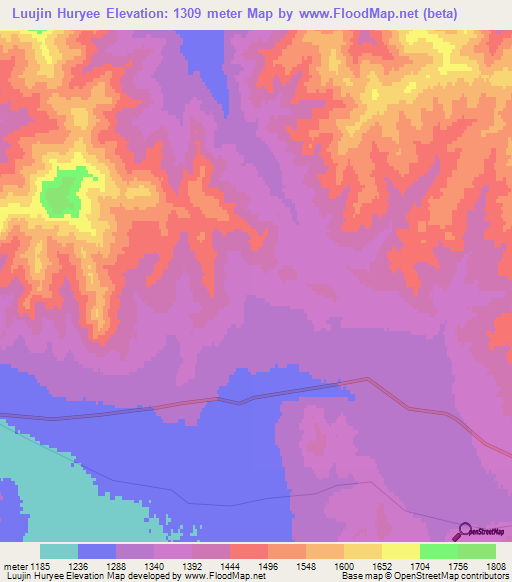 Luujin Huryee,Mongolia Elevation Map