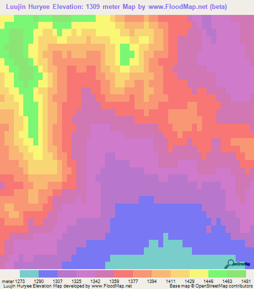 Luujin Huryee,Mongolia Elevation Map