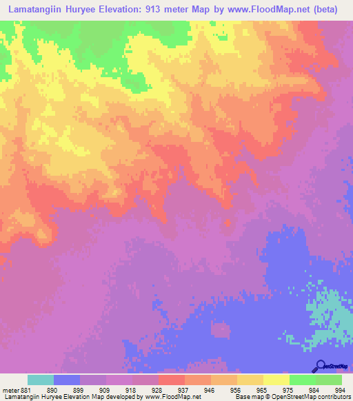 Lamatangiin Huryee,Mongolia Elevation Map