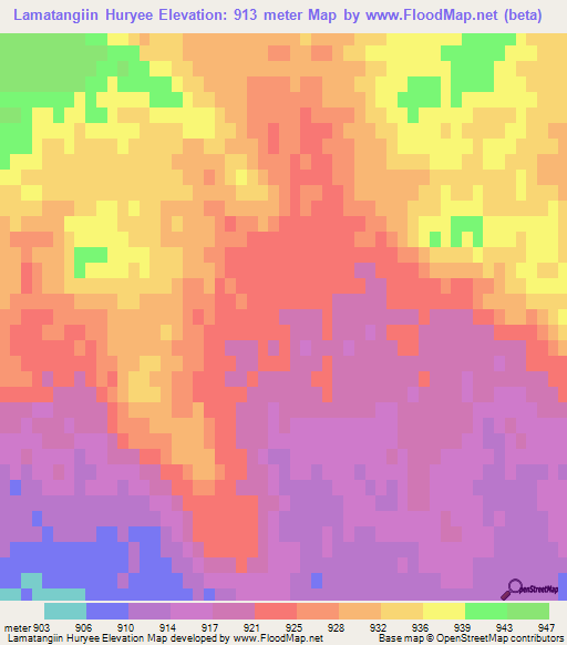 Lamatangiin Huryee,Mongolia Elevation Map