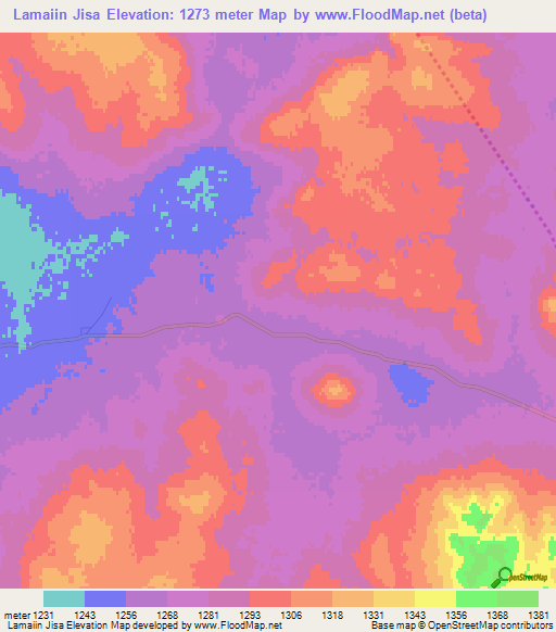 Lamaiin Jisa,Mongolia Elevation Map