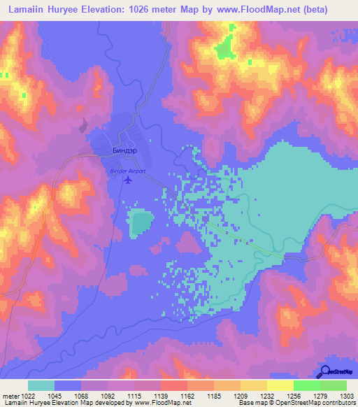 Lamaiin Huryee,Mongolia Elevation Map