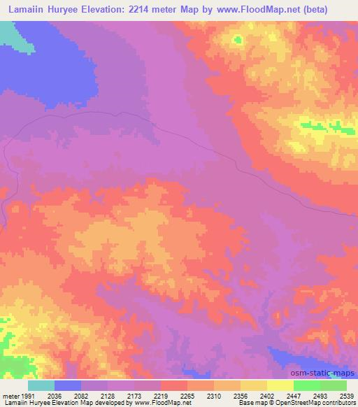 Lamaiin Huryee,Mongolia Elevation Map