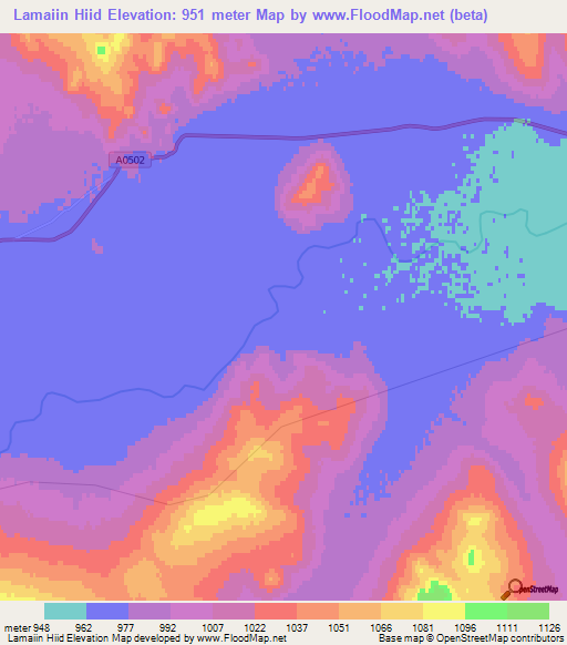 Lamaiin Hiid,Mongolia Elevation Map