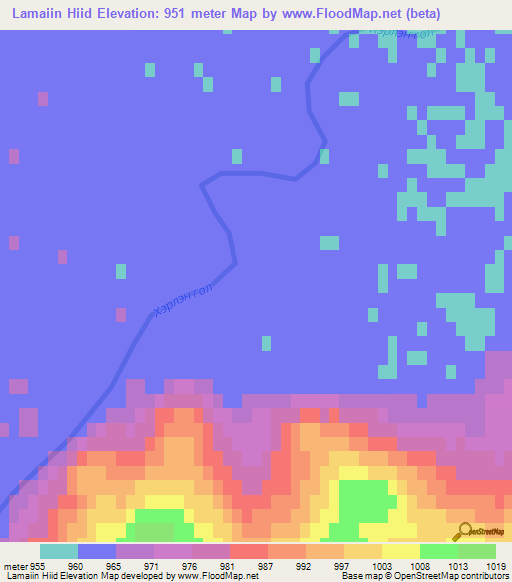 Lamaiin Hiid,Mongolia Elevation Map