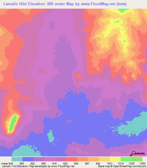 Lamaiin Hiid,Mongolia Elevation Map