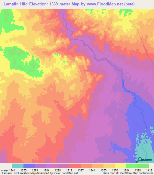 Lamaiin Hiid,Mongolia Elevation Map