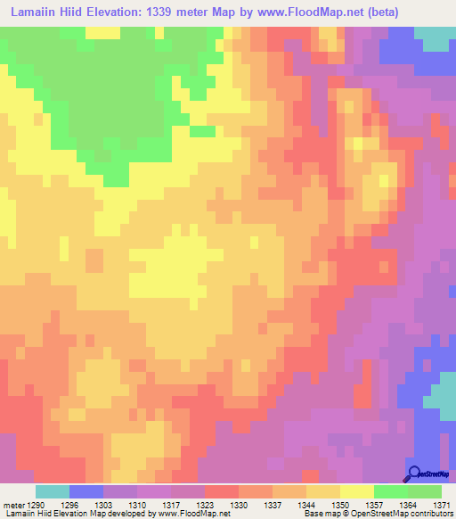 Lamaiin Hiid,Mongolia Elevation Map