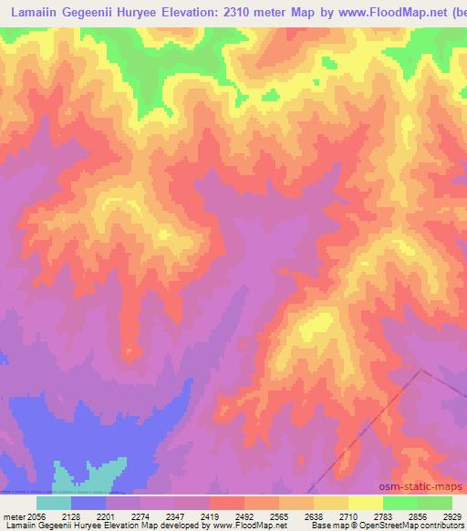 Lamaiin Gegeenii Huryee,Mongolia Elevation Map