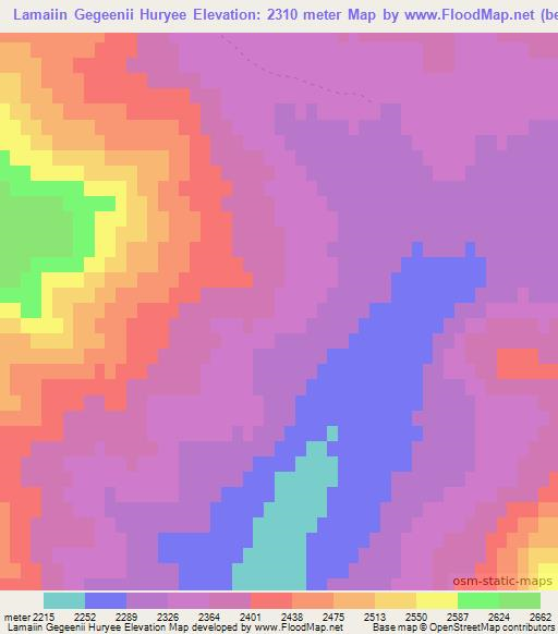 Lamaiin Gegeenii Huryee,Mongolia Elevation Map