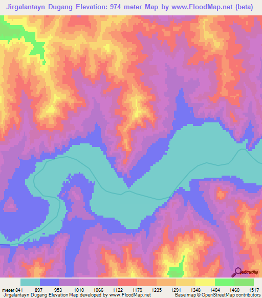 Jirgalantayn Dugang,Mongolia Elevation Map