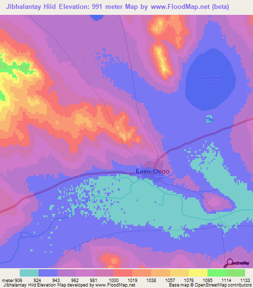 Jibhalantay Hiid,Mongolia Elevation Map
