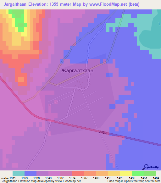 Jargalthaan,Mongolia Elevation Map