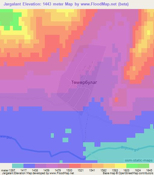 Jargalant,Mongolia Elevation Map
