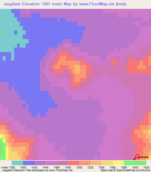 Jargalant,Mongolia Elevation Map