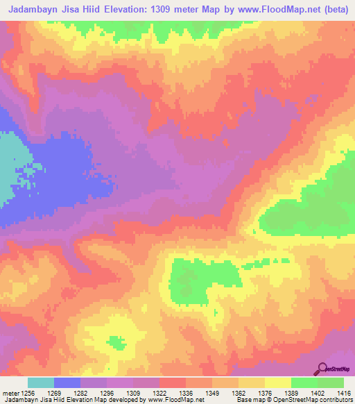 Jadambayn Jisa Hiid,Mongolia Elevation Map