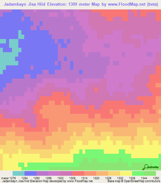 Jadambayn Jisa Hiid,Mongolia Elevation Map