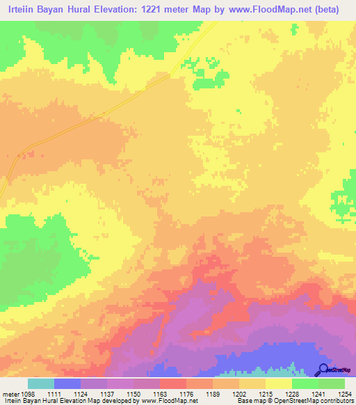 Irteiin Bayan Hural,Mongolia Elevation Map