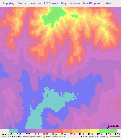 Irgaytayn Sume,Mongolia Elevation Map