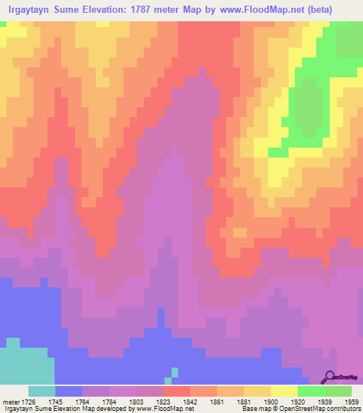 Irgaytayn Sume,Mongolia Elevation Map