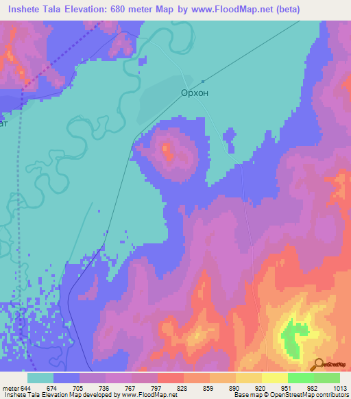 Inshete Tala,Mongolia Elevation Map