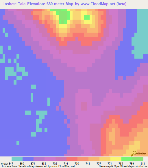 Inshete Tala,Mongolia Elevation Map