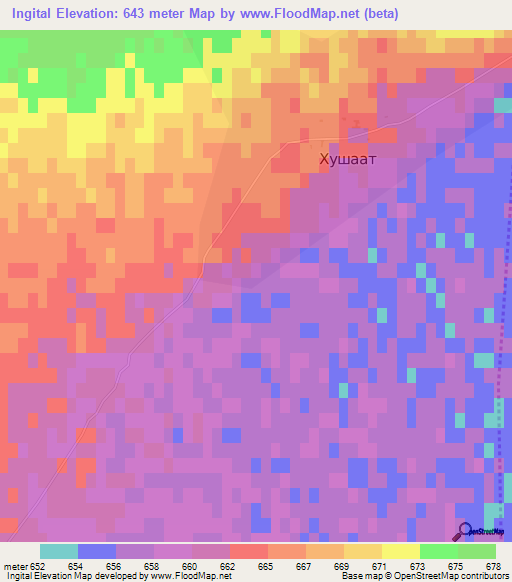 Ingital,Mongolia Elevation Map