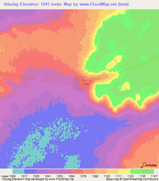 Ihbulag,Mongolia Elevation Map