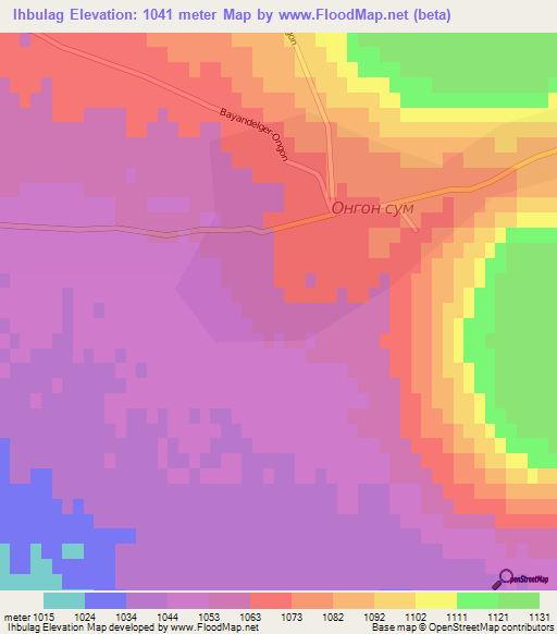 Ihbulag,Mongolia Elevation Map