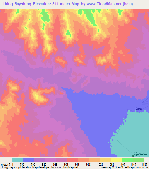 Ibing Bayshing,Mongolia Elevation Map