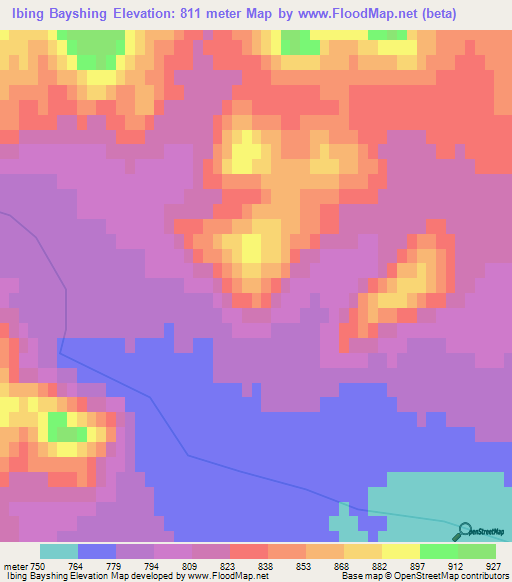 Ibing Bayshing,Mongolia Elevation Map
