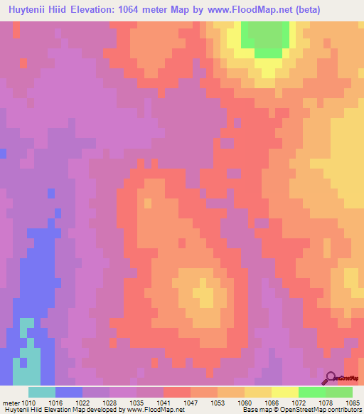 Huytenii Hiid,Mongolia Elevation Map