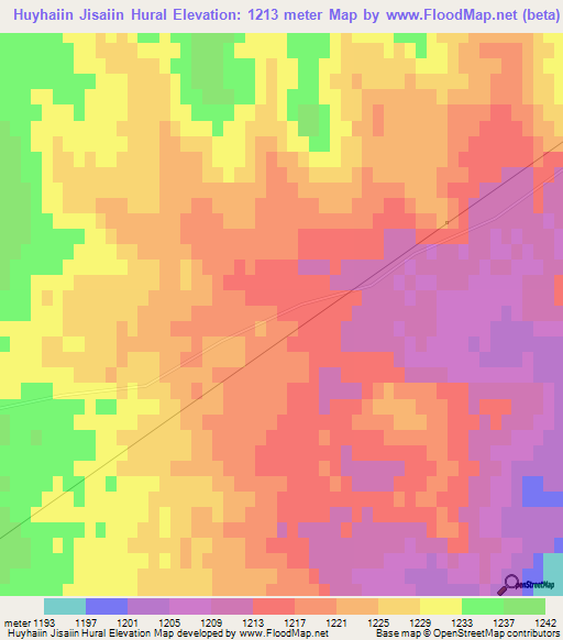 Huyhaiin Jisaiin Hural,Mongolia Elevation Map