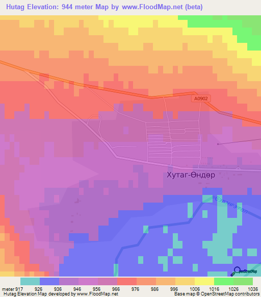 Hutag,Mongolia Elevation Map