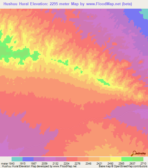 Hushuu Hural,Mongolia Elevation Map
