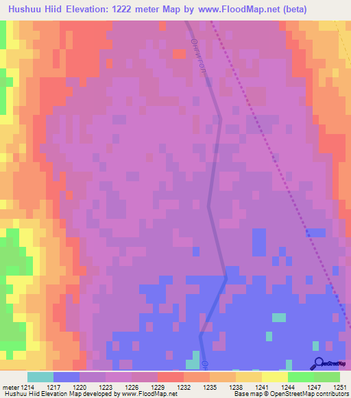 Hushuu Hiid,Mongolia Elevation Map