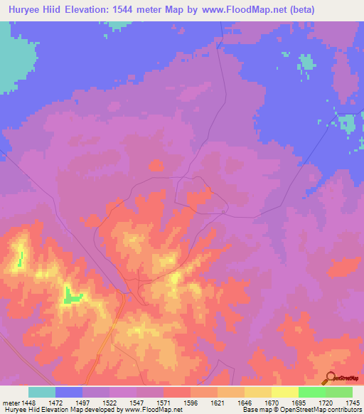 Huryee Hiid,Mongolia Elevation Map