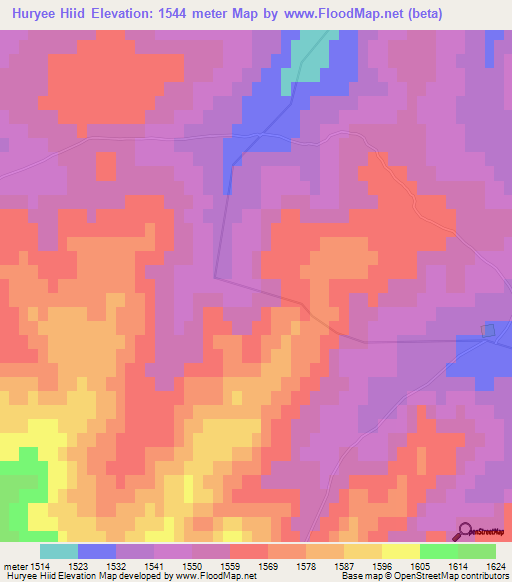Huryee Hiid,Mongolia Elevation Map