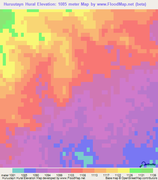Huruutayn Hural,Mongolia Elevation Map
